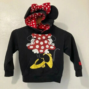 Disney Minnie Mouse Hoodie Toddler XS Pullover‎ Sweater Ears Bow Disney World